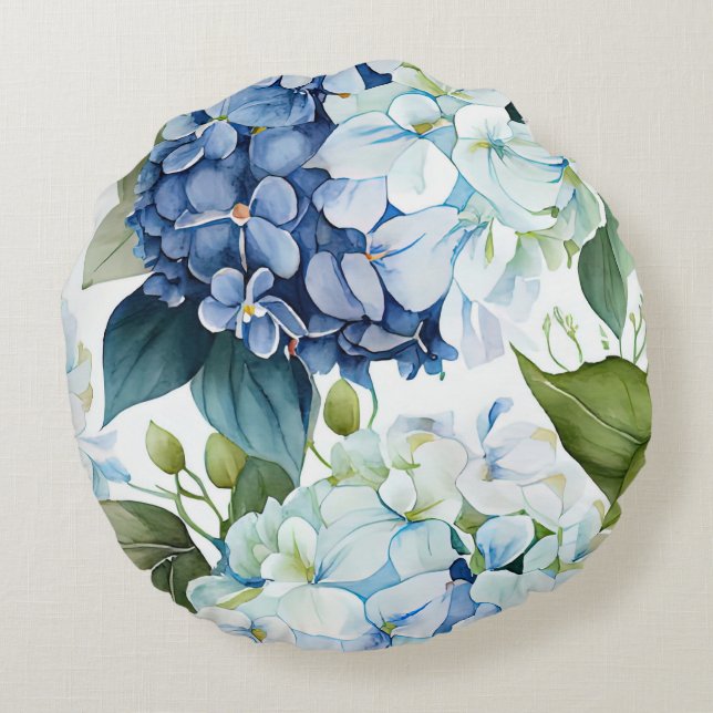 Hamptons Hydrangeas Cushion Rundes Kissen (Rückseite)