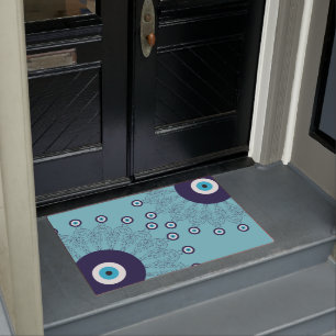 Hamptons Küste Mittelmeer Blue Evil Eye Print Fußmatte