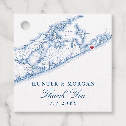 Hamptons Montauk Map Navy Blue Wedding Geschenkanhänger (Vorderseite)