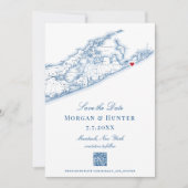 Hamptons Montauk Wedding Eleganter QR Code Save The Date (Vorderseite)