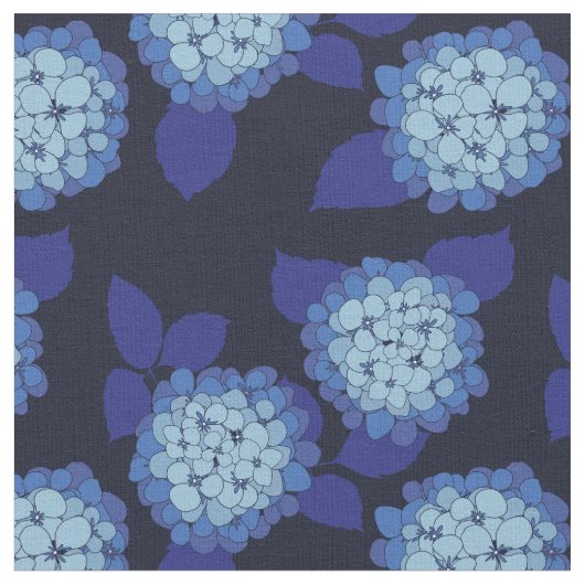 Hamptons Navy Blue Hydrangeas Blumenmuster Stoff (Nahaufnahme)