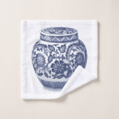 Hamptons Navy Indigo Blue White Ginger Jar Pattern Badhandtuch Set (Waschlappen)