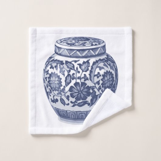Hamptons Navy Indigo Blue White Ginger Jar Pattern Badhandtuch Set (Waschlappen)