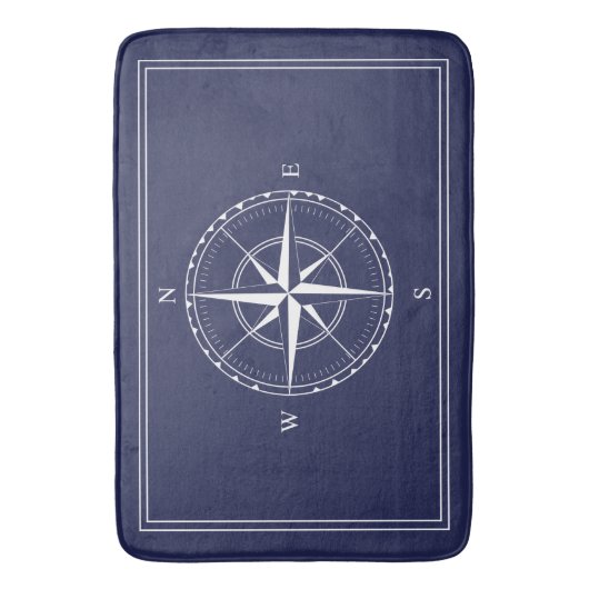 Hamptons Navy und White Nautical Ship Compass Rose Badematte (Vorderseite Vertikal)