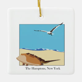 Hamptons, NY Horseshoe Crab Sea Gull Beach Keramikornament