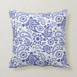 Hampton's Style Blue and White Paisley Gemustert Kissen