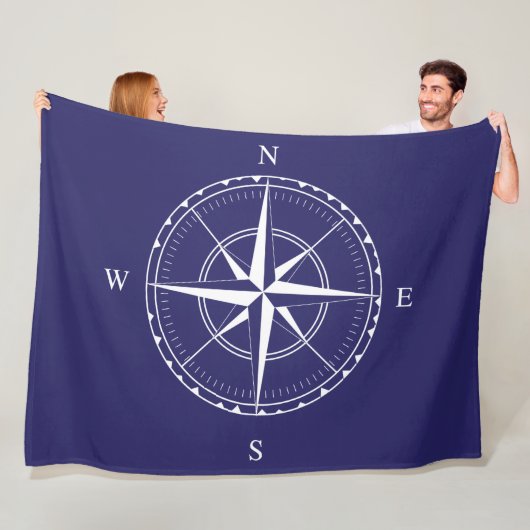 Hamptons Style Classic Blue White Ships Compass Fleecedecke (Beispiel)