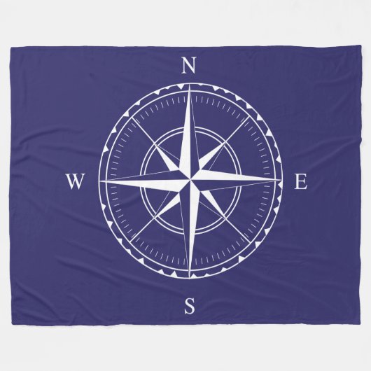 Hamptons Style Classic Blue White Ships Compass Fleecedecke (Vorderseite (Horizontal))