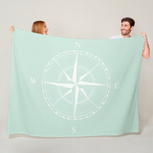 Hamptons Style Enck Egg Blue White Ship Compass Fleecedecke