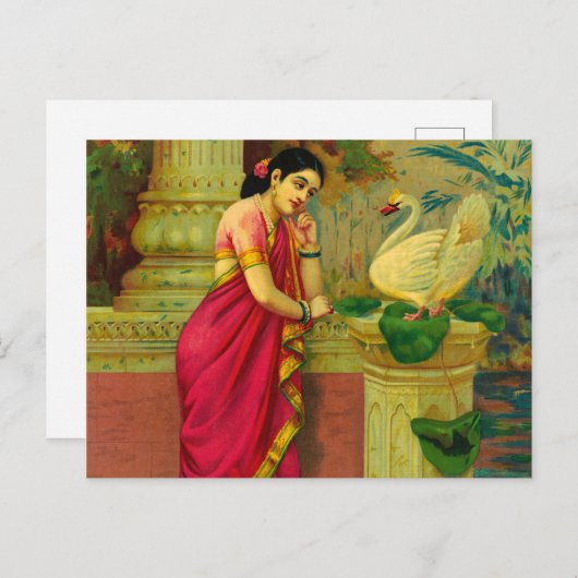 Hamsa and Damayanti by Raja Ravi Varma Postkarte (Vorne/Hinten)