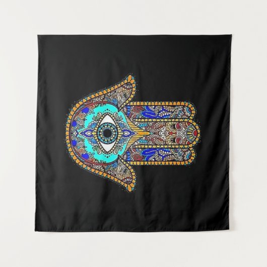 Hamsa Design Black Background Wandteppich (Vorderseite (Horizontal))