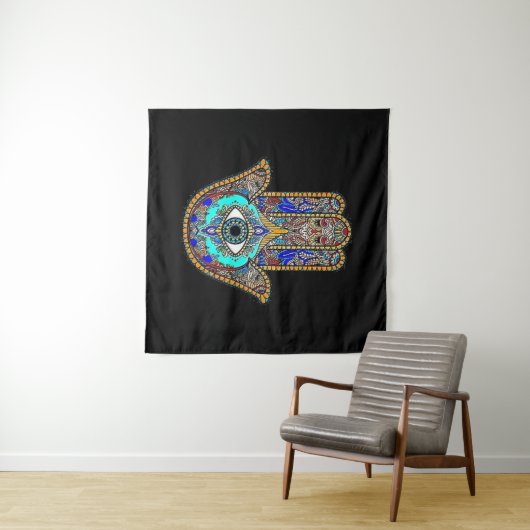 Hamsa Design Black Background Wandteppich (Beispiel (Horizontal))