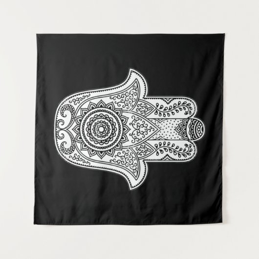 Hamsa Design Black Background Wandteppich (Vorderseite (Horizontal))