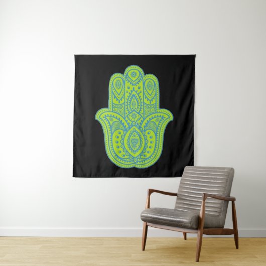 Hamsa Design Grün & Schwarz Hintergrund Wandteppich (Beispiel)