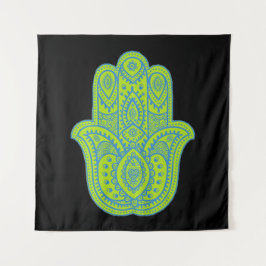 Hamsa Design Grün & Schwarz Hintergrund Wandteppich