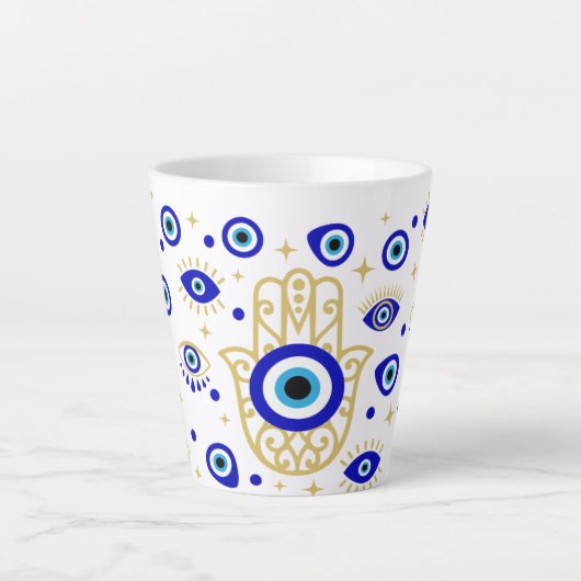 Hamsa Evil Eye Latte Tasse (Vorderseite)