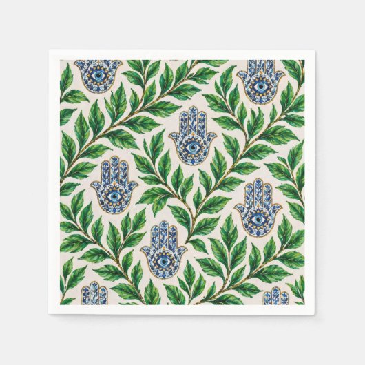Hamsa Eye Botanisch Serviette (Vorderseite)