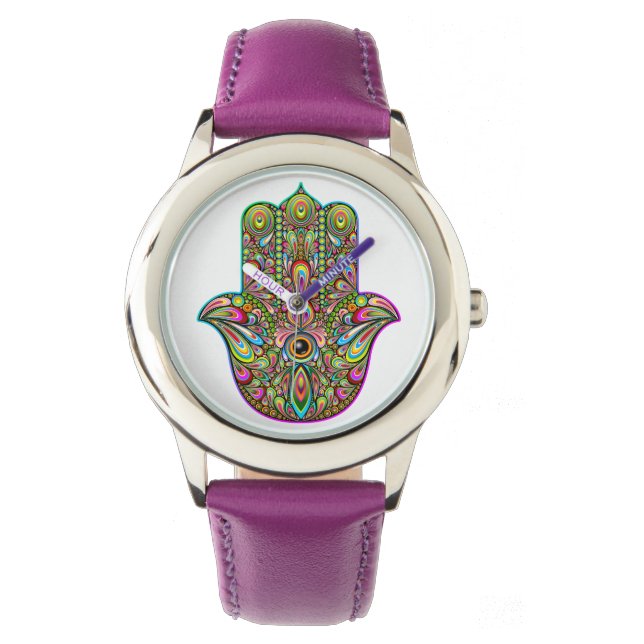 Hamsa Fatma Hand Psychedelic Art Armbanduhr (Vorderseite)