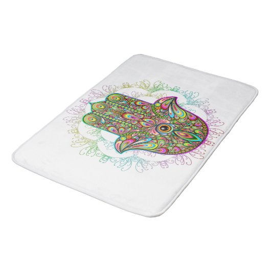 Hamsa Fatma Hand Psychedelic Art Badematte (Schrägansicht)