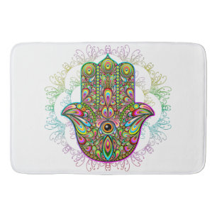 Hamsa Fatma Hand Psychedelic Art Badematte