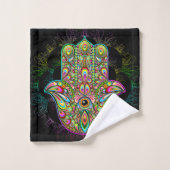 Hamsa Fatma Hand Psychedelic Art Badhandtuch Set (Waschlappen)