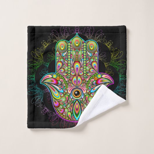 Hamsa Fatma Hand Psychedelic Art Badhandtuch Set (Waschlappen)