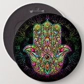 Hamsa Fatma Hand Psychedelic Art Button (Vorne & Hinten)