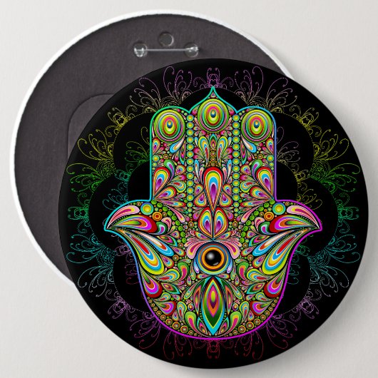 Hamsa Fatma Hand Psychedelic Art Button (Vorne & Hinten)