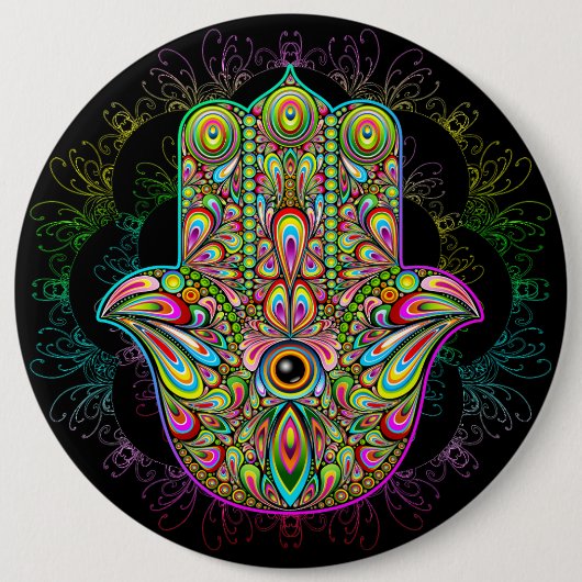 Hamsa Fatma Hand Psychedelic Art Button (Vorderseite)