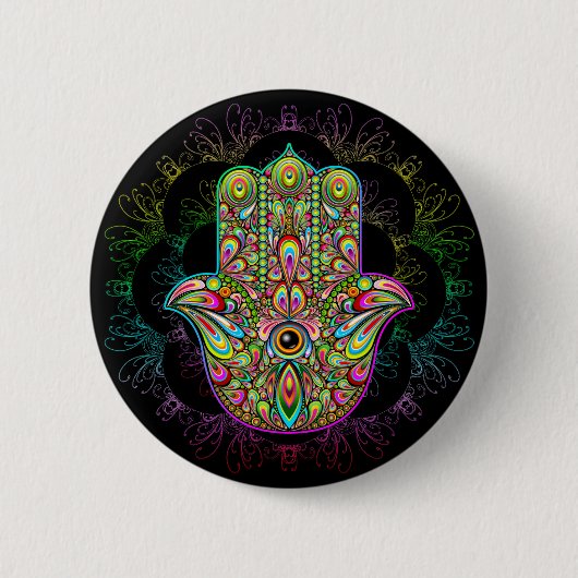 Hamsa Fatma Hand Psychedelic Art Button (Vorderseite)