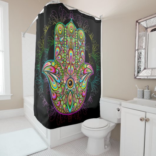 Hamsa Fatma Hand Psychedelic Art Duschvorhang (Beispiel)
