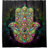 Hamsa Fatma Hand Psychedelic Art Duschvorhang (Vorderseite)