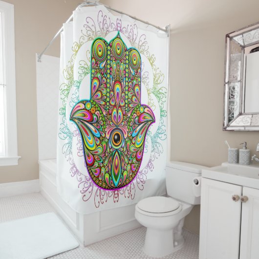 Hamsa Fatma Hand Psychedelic Art Duschvorhang (Beispiel)