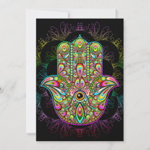 Hamsa Fatma Hand Psychedelic Art Einladung