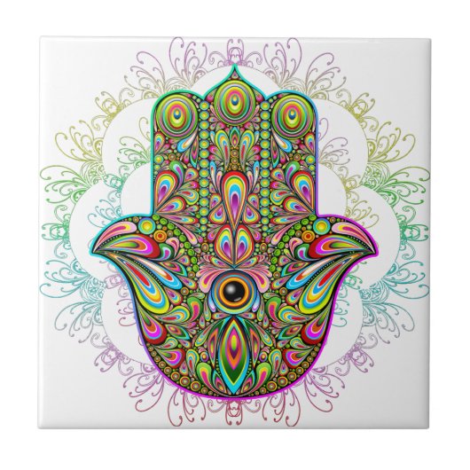 Hamsa Fatma Hand Psychedelic Art Fliese (Vorderseite)