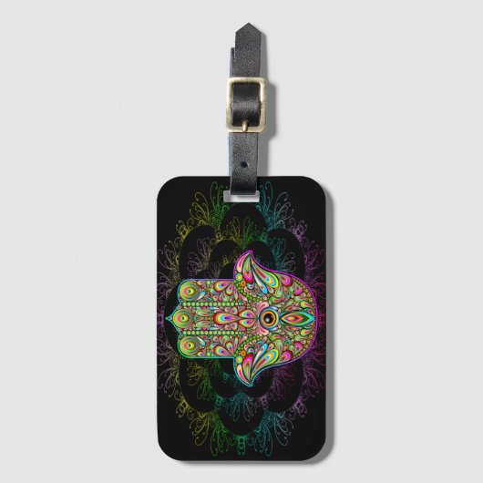 Hamsa Fatma Hand Psychedelic Art Gepäckanhänger (Vorderseite Vertikal)
