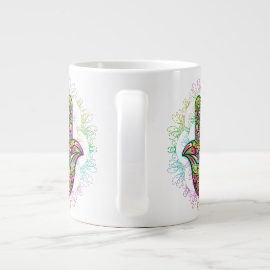 Hamsa Fatma Hand Psychedelic Art Jumbo-Tasse (Rückseite)