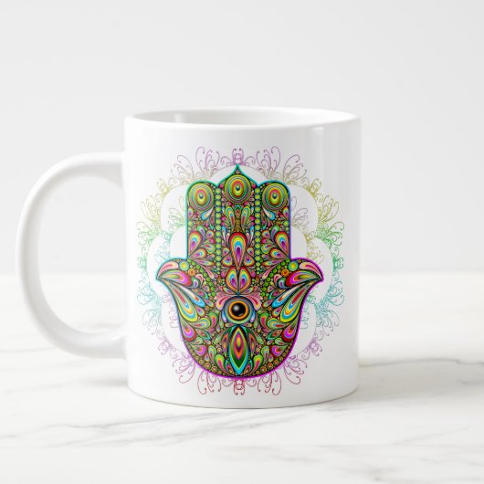 Hamsa Fatma Hand Psychedelic Art Jumbo-Tasse (Links)
