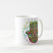 Hamsa Fatma Hand Psychedelic Art Kaffeetasse (VorderseiteRechts)