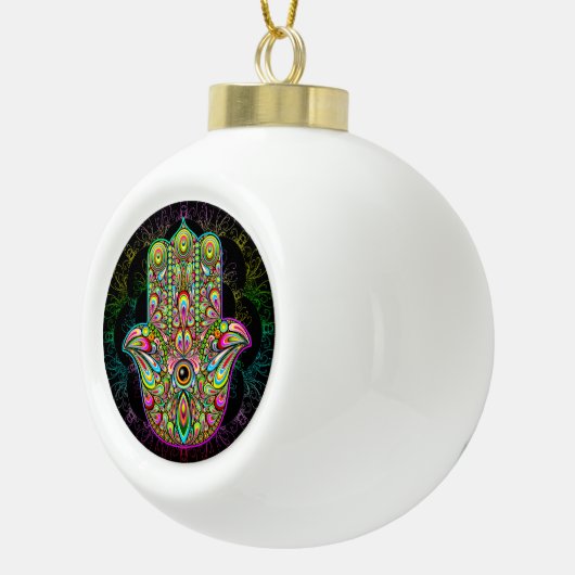 Hamsa Fatma Hand Psychedelic Art Keramik Kugel-Ornament (Rechts)