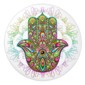 Hamsa Fatma Hand Psychedelic Art Keramikknauf (Vorderseite)