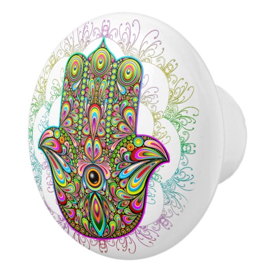 Hamsa Fatma Hand Psychedelic Art Keramikknauf (Rechts)
