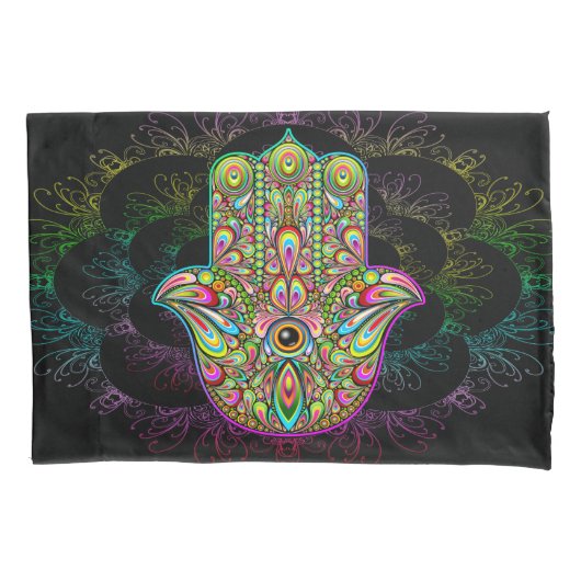Hamsa Fatma Hand Psychedelic Art Kissenbezug (Vorderseite)