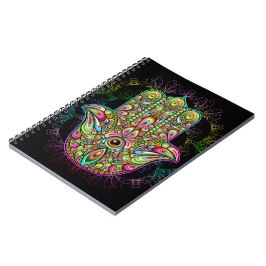 Hamsa Fatma Hand Psychedelic Art Notizblock (Linke Seite)