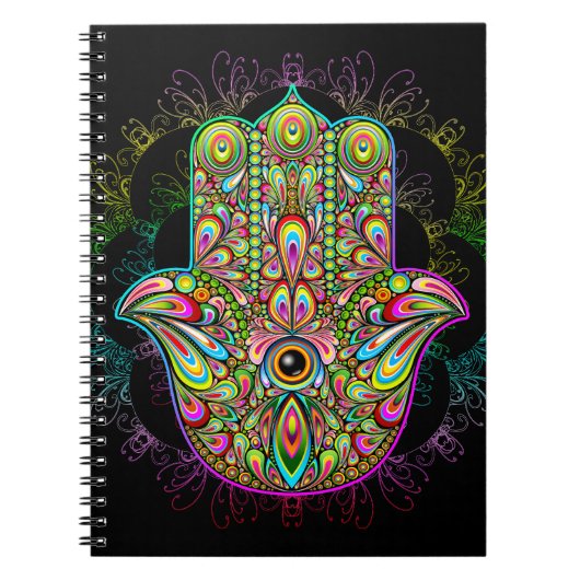 Hamsa Fatma Hand Psychedelic Art Notizblock (Vorderseite)