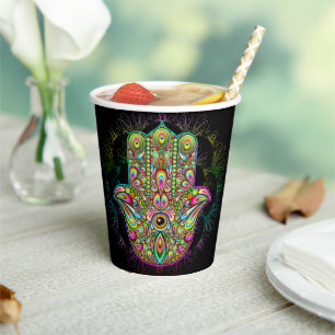 Hamsa Fatma Hand Psychedelic Art Pappbecher
