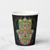 Hamsa Fatma Hand Psychedelic Art Pappbecher (Rückseite)