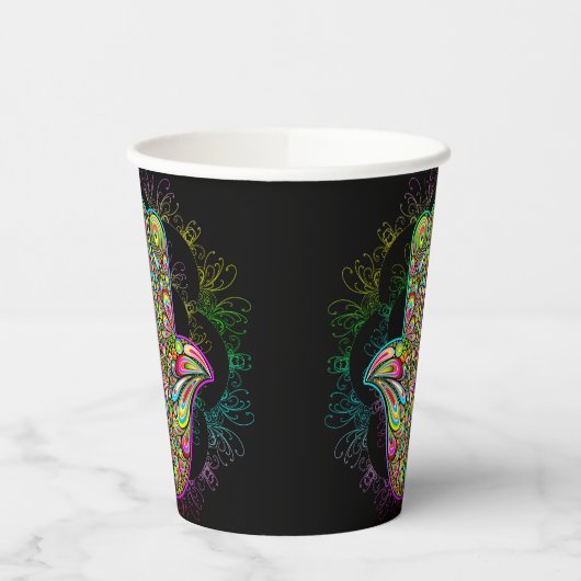 Hamsa Fatma Hand Psychedelic Art Pappbecher (Links)