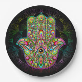 Hamsa Fatma Hand Psychedelic Art Pappteller (Vorderseite)