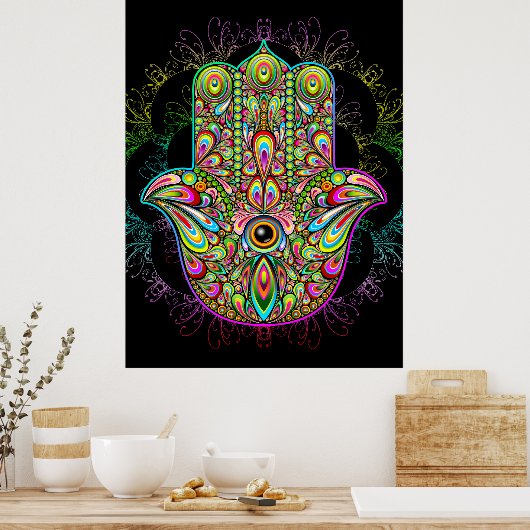 Hamsa Fatma Hand Psychedelic Art Poster (Küche)
